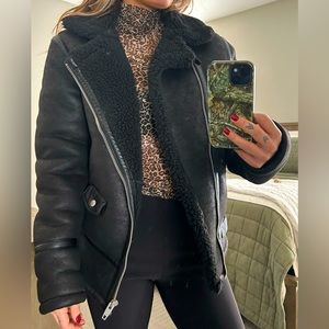 Zara Moto Biker Jacket suede and shearling
